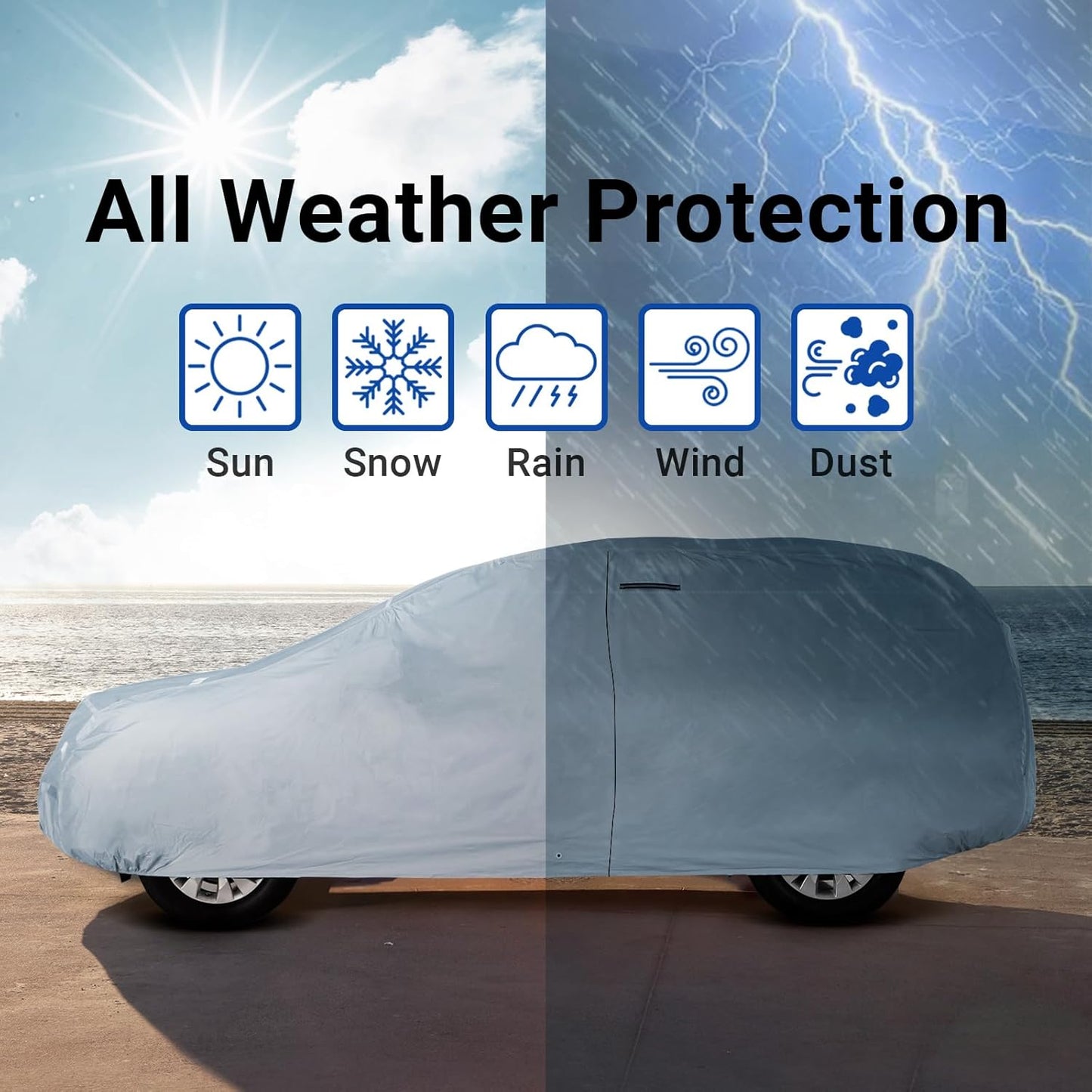 iCarCover 15-Layer Car Cover Waterproof All Weather | Premium Quality Car Covers for Automobiles, UV Protection, El Camino, Impala, Bel Air, Monte Carlo, Galaxie, Charger, Size C21 (See Size Chart) - Colors C