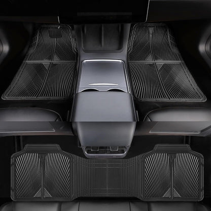 CAR PASS Rubber Floor Mats, All Weather Waterproof Trim-to-Fit Automotive Mats for Cars Trucks SUV, Anti-Slip Easy Clean, Heavy Duty Full Set 3-Piece, All Black