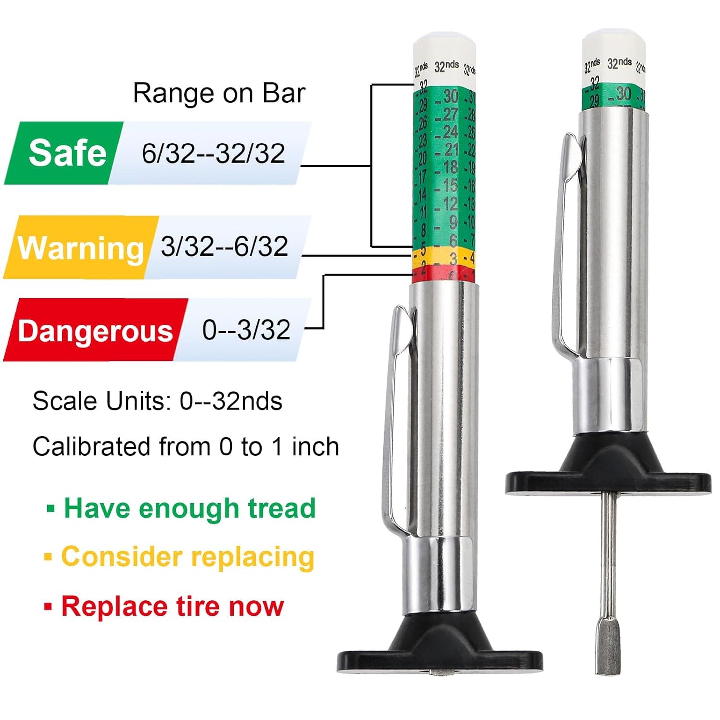Yarlung 50 Pack Tire Tread Depth Gauge, Color Coded 32nds Accurate Measurement Tools, Tire Depth Gauge with Pocket Clip in 1/32 Inch Increments for Car, Semi Truck Tire Tread Check