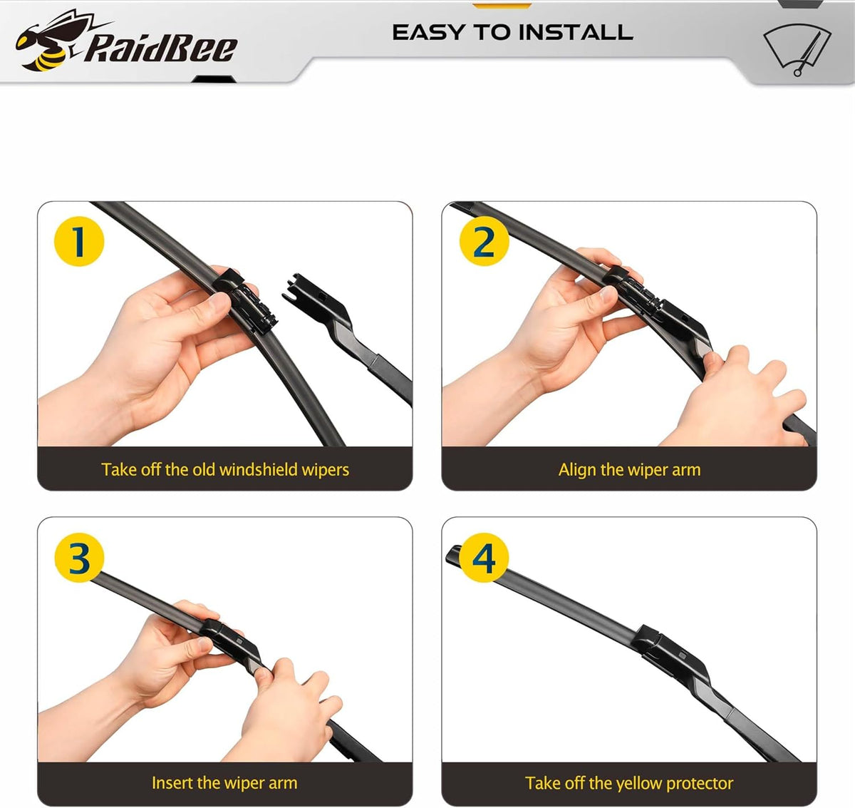 Raidbee® 26"+26" Windshield Wiper Blades Replacement for Ford Fusion 2013 2014 2015 2016 2017 2018 2019 2020 Genuine OEM Quality 2 Pack - Colors B