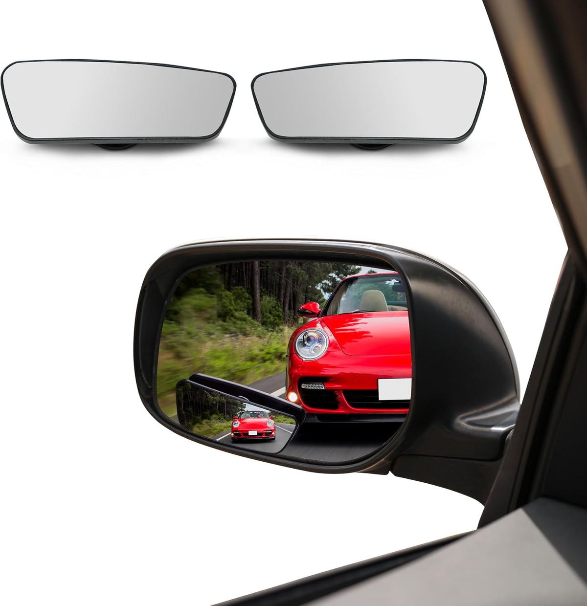 EcoNour Blind Spot Car Mirror (2 Pack) | Wide Angle for 3x Larger View | Universal Car Rear View Mirror with Rain Guard | Side Blind Spot with Adjustable Stick for Cars, SUVs, and Trucks