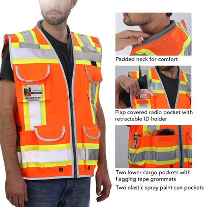 Dib Safety Reflective Mesh Vest ANSI Class 3, High Visibility with Pockets and Zipper, Made with 3M Reflective Tape, Yellow XL