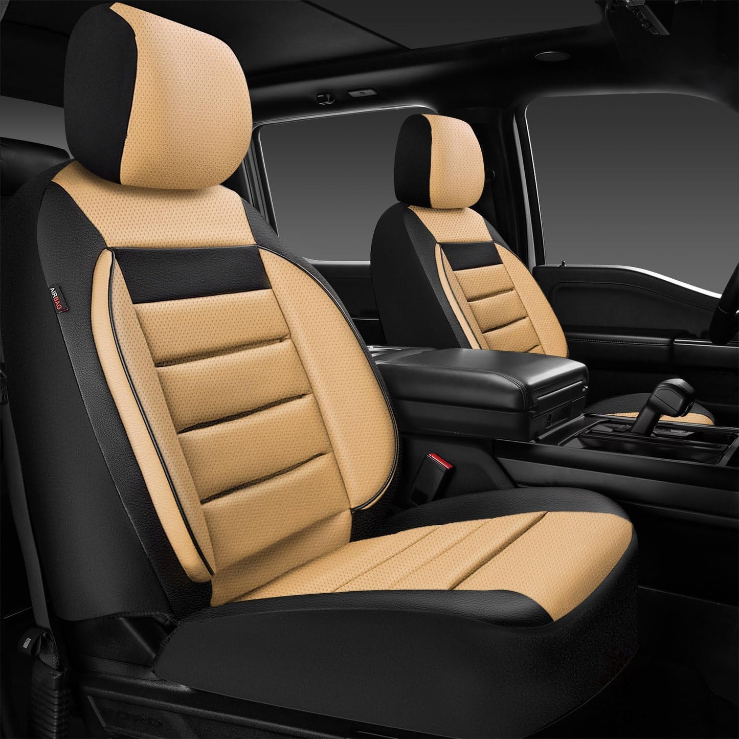 CAR PASS Faux Leather Car Seat Covers Front Seats Only, 3D Foam Support Car Seat Covers, Universal fit for Trucks Vans SUVs Sedans Automotive Comfortable, Airbag Compatible 2 Pieces Front Solid Black