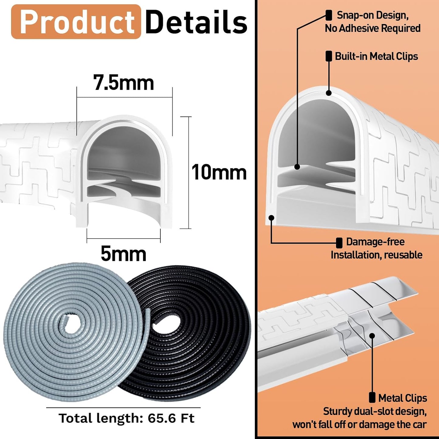 Car Door Edge Guards, 32.8Ft(10m) Car Door Protector Edge Guards Rubber Seal, Doors Edge Trim U Shape Edge Guards for Cars Trucks Suvs (Black)