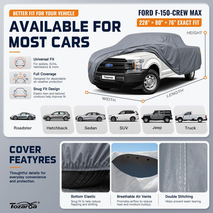 SUV Cover Waterproof All-Weather,Outdoor Full Exterior Automobiles SUV(Length 182-190 inch) with Windshield Sun Shade Universal Fit Toyota RAV4,CRV,Model Y,Q5,Size S2 (See SizeChart)