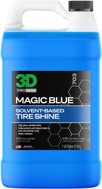 3D Magic Blue Tire Shine Spray - Water Resistant High Gloss Tire & Trim Dressing | Long Lasting Protection | No Sling, No Run Formula | Made in USA |16 oz