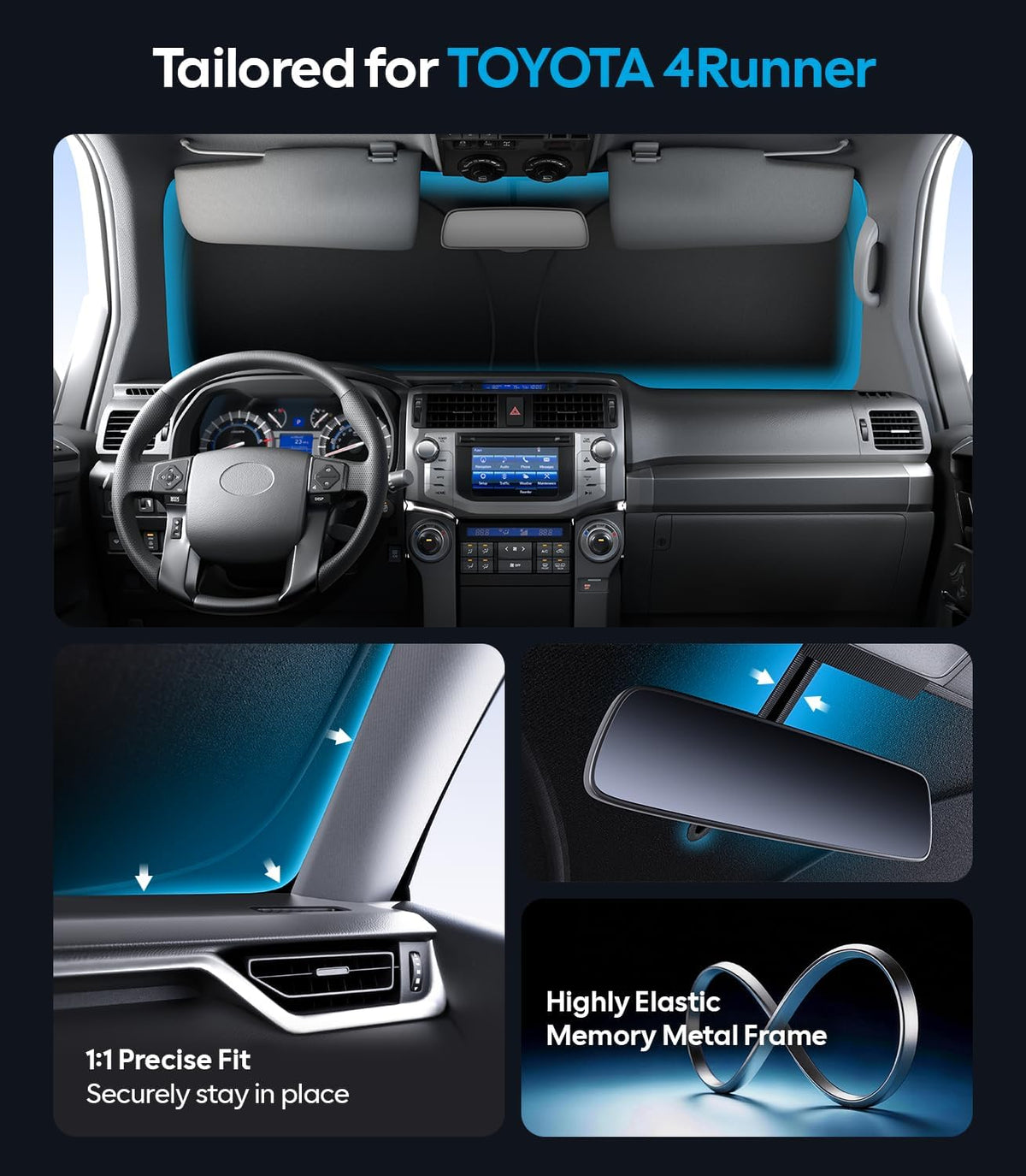 Wigoo Tesla New Model Y Accessories Windshield Sunshade [OEM Design, 100% Sun Blockage] Foldable Heat Insulation Sunshade with Storage Bag, for Model Y 2020~2026 (Juniper), Silver Coating - Colors B