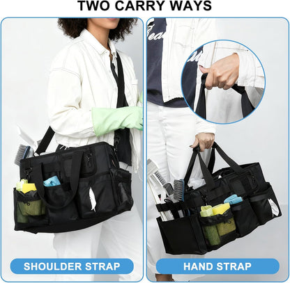 Large Cleaning Caddy Bag with Built-in Support Board, Wearable Cleaning Supplies Organizer with Adjustable Shoulder Strap & Waist Belt, Waterproof Heavy Duty Tote for Housekeepers Car Detailing