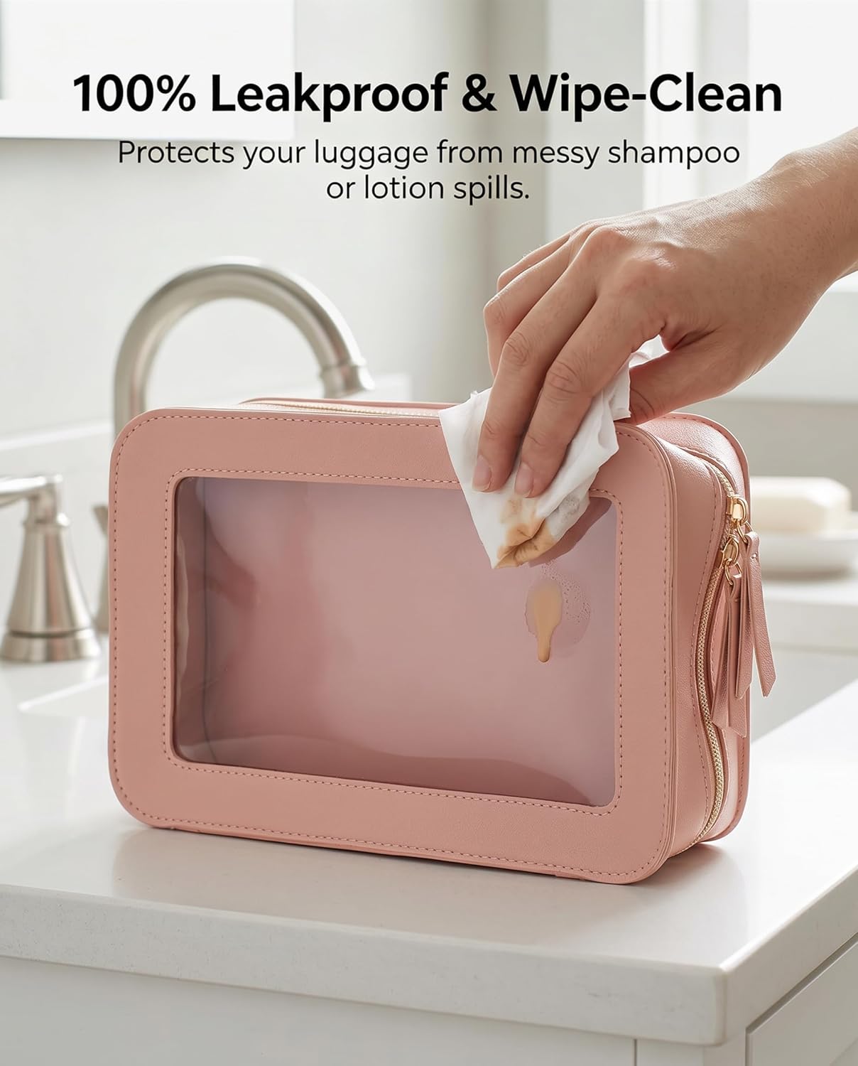 LETGO Clear Makeup Bags, TSA Approved Toiletry Bag with Zipper, Clear Makeup Organizer Fit Carry-on Travel Essentials,Clear Cosmetic Bags for Women Men (C-Beige)