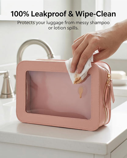LETGO Clear Makeup Bags, TSA Approved Toiletry Bag with Zipper, Clear Makeup Organizer Fit Carry-on Travel Essentials,Clear Cosmetic Bags for Women Men (C-Beige)