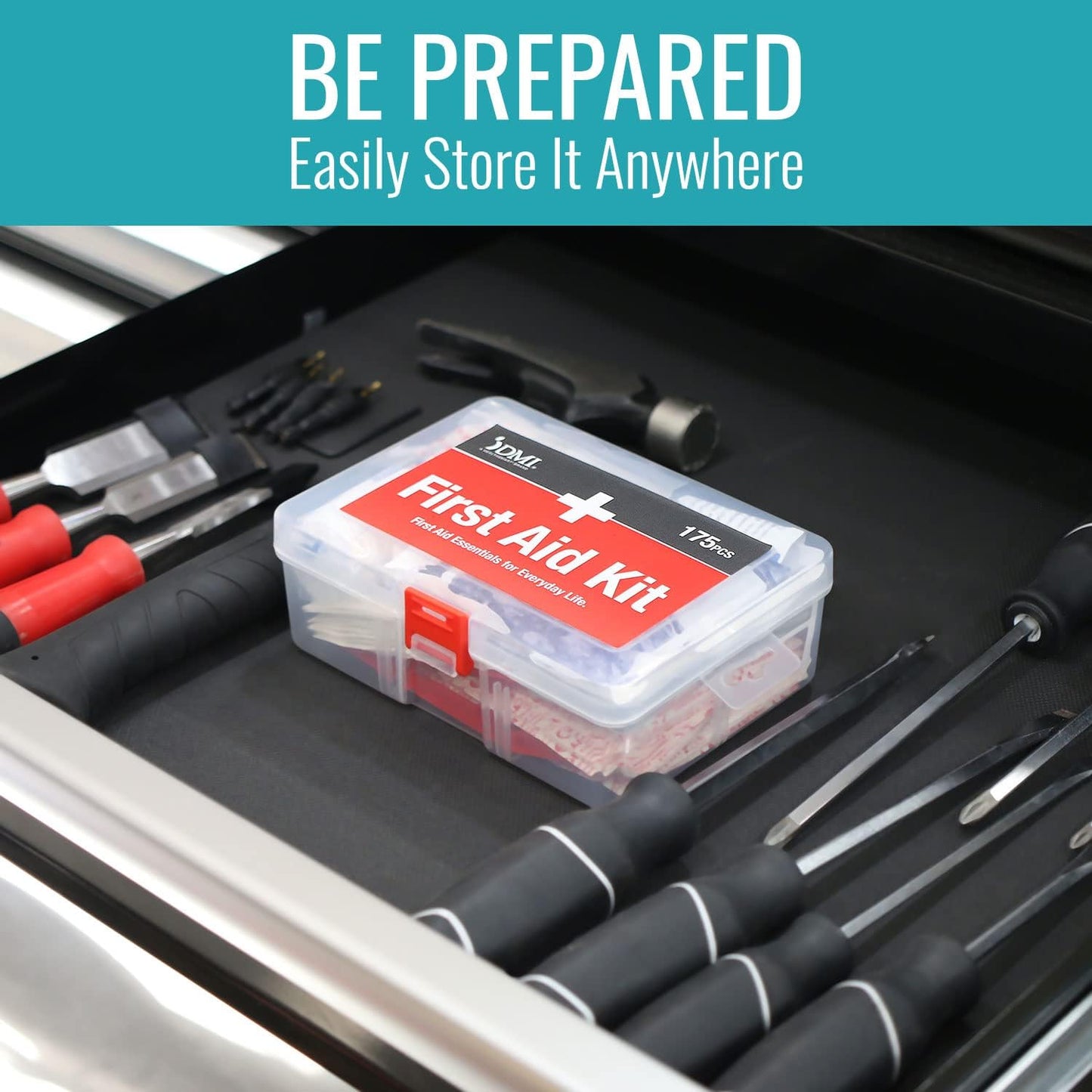 DMI First Aid Kit, Mini 20 Piece Kit, Small and Compact All Purpose Use for Minor Cuts and Scrapes, Durable Water Resistant Case, Convenient and Portable, White, 1 Count