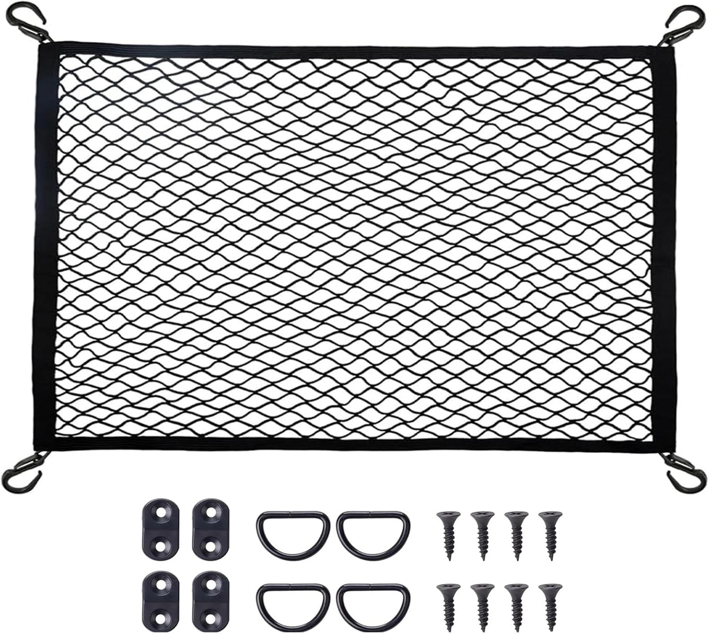 Cargo Net for SUV with Hooks, Adjustable Highly Elastic Storage Organizer Net for Car, Pickup Trucks,Mesh Organizer 2.6'x2' Stretches to 5'x4',Road Trip Essentials Black