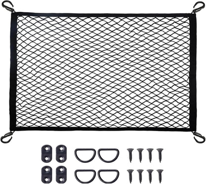 Cargo Net for SUV with Hooks, Adjustable Highly Elastic Storage Organizer Net for Car, Pickup Trucks,Mesh Organizer 2.6'x2' Stretches to 5'x4',Road Trip Essentials Black