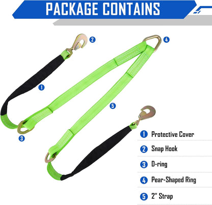 V-Bridle Strap 2" x 4' w/Snap Hooks/Cordura Sleeve and Axle Strap, D Ring Middle, 4700 lbs Capacity Heavy-Duty Tow Straps for UTV ATV Truck Car Tractor SUV