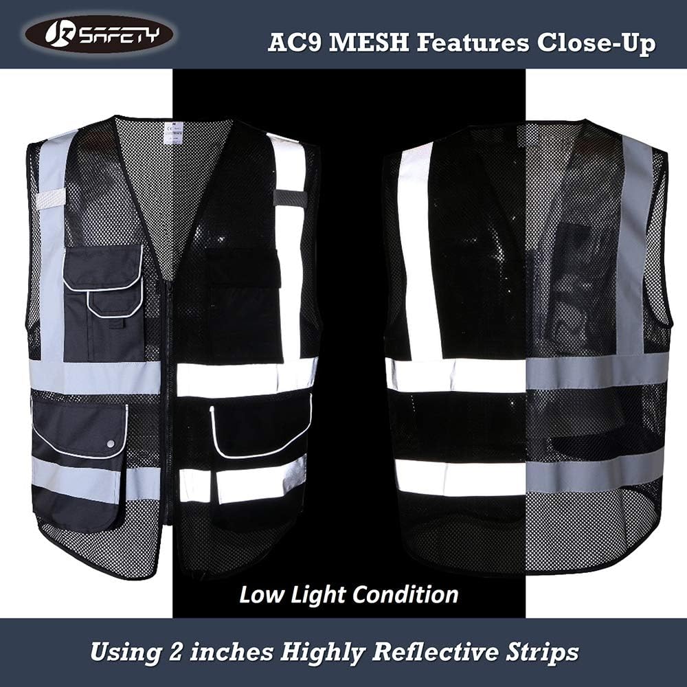 JKSafety 9 Pockets Class 2 High Visibility Zipper Front Safety Vest With Reflective Strips,Meets ANSI/ISEA Standard (Large, 150-Yellow) - Colors B