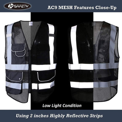 JKSafety 9 Pockets Class 2 High Visibility Zipper Front Safety Vest With Reflective Strips,Meets ANSI/ISEA Standard (Large, 150-Yellow) - Colors B