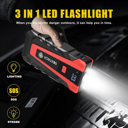 Scatach 3000A Car Battery Jump Starter,12V Jump Starter Battery Pack Portable (up to 9.0L Gasoline and 7.0L Diesel Engine), Jump Box with 3 Modes Flashlight and Jumper Cables