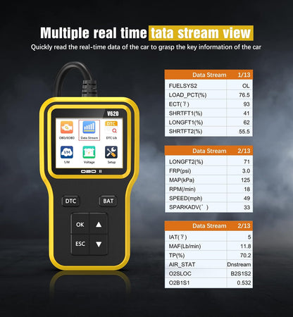 UMEIJA OBD2 Scanner with Upgrade Battery Tester - Diagnostic Tool for Cars That Check Engine Light & Emissions Readiness Read and Clears Vehicle Error Codes for All OBD II Protocol Vehicles Since 1996