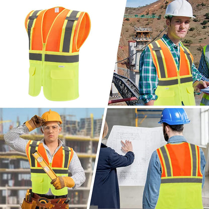 High Visibility Reflective Safety Vest with Zipper and Pockets Orange,M