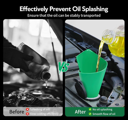 Reusable Flexible Oil Drain Funnel Form a Foldable Bendable Flex Funnel for Car Motorcycle Truck Lawnmower Snowplow Reused Oil Change Spill-Free Filling Draining Tools Easy to Store and Clean