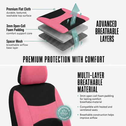 FH Group Full Set Cloth Car Seat Covers, Universal Fit Front and Split Bench Rear, Airbag Compatible, Washable for SUV, Sedan, Van - Black