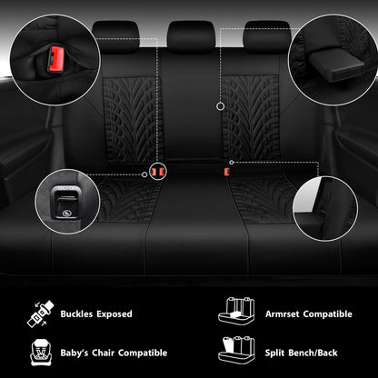 CAR PASS Car Seat Covers Full Sets, Front & Split Rear Bench for Car, 3D Tyre Embossed Automotive Interior Covers, Airbag Compatible, Quick Setup Universal Fit Seat Covers for Car, SUV(Charcoal)