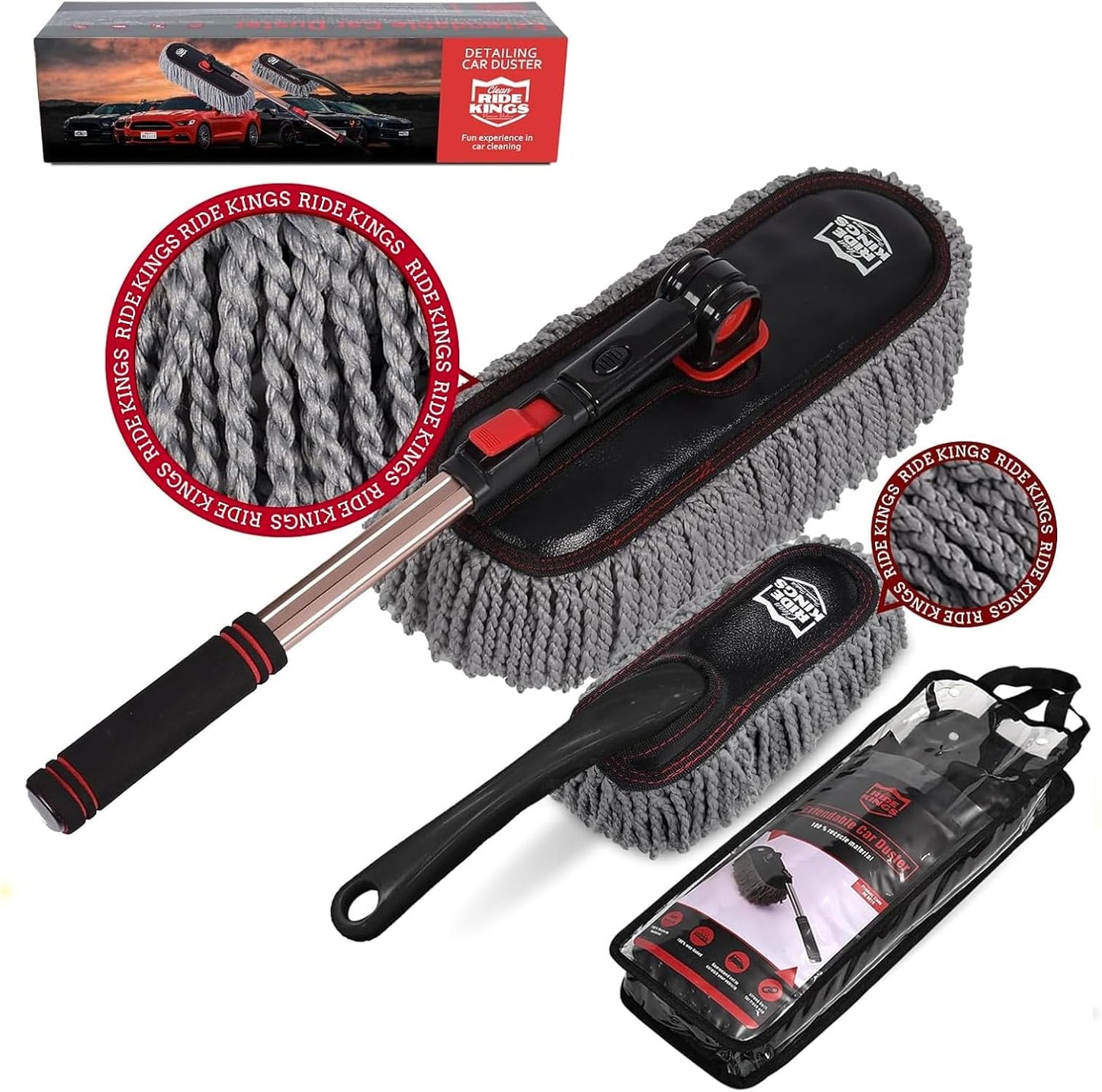 Car Duster Exterior Scratch Free,Car Dusters Extendable Handle Cleaning Exterior,Detailing Brush Kit for Truck,SUV,Caravan,Motorcycle,Wax Cotton Fabric,Waterless Wash Equipment