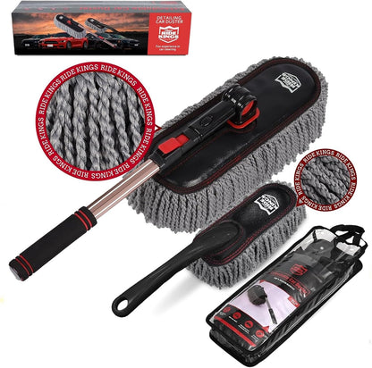 Car Duster Exterior Scratch Free,Car Dusters Extendable Handle Cleaning Exterior,Detailing Brush Kit for Truck,SUV,Caravan,Motorcycle,Wax Cotton Fabric,Waterless Wash Equipment