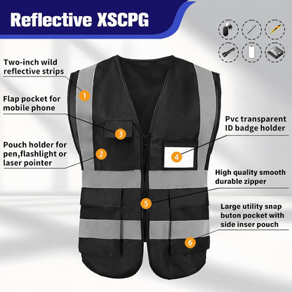 Safety Vests 20 Pack,Hi Vis Construction Vest with 5 Pockets and Zipper,Reflective Vest for Men Women Work One Size
