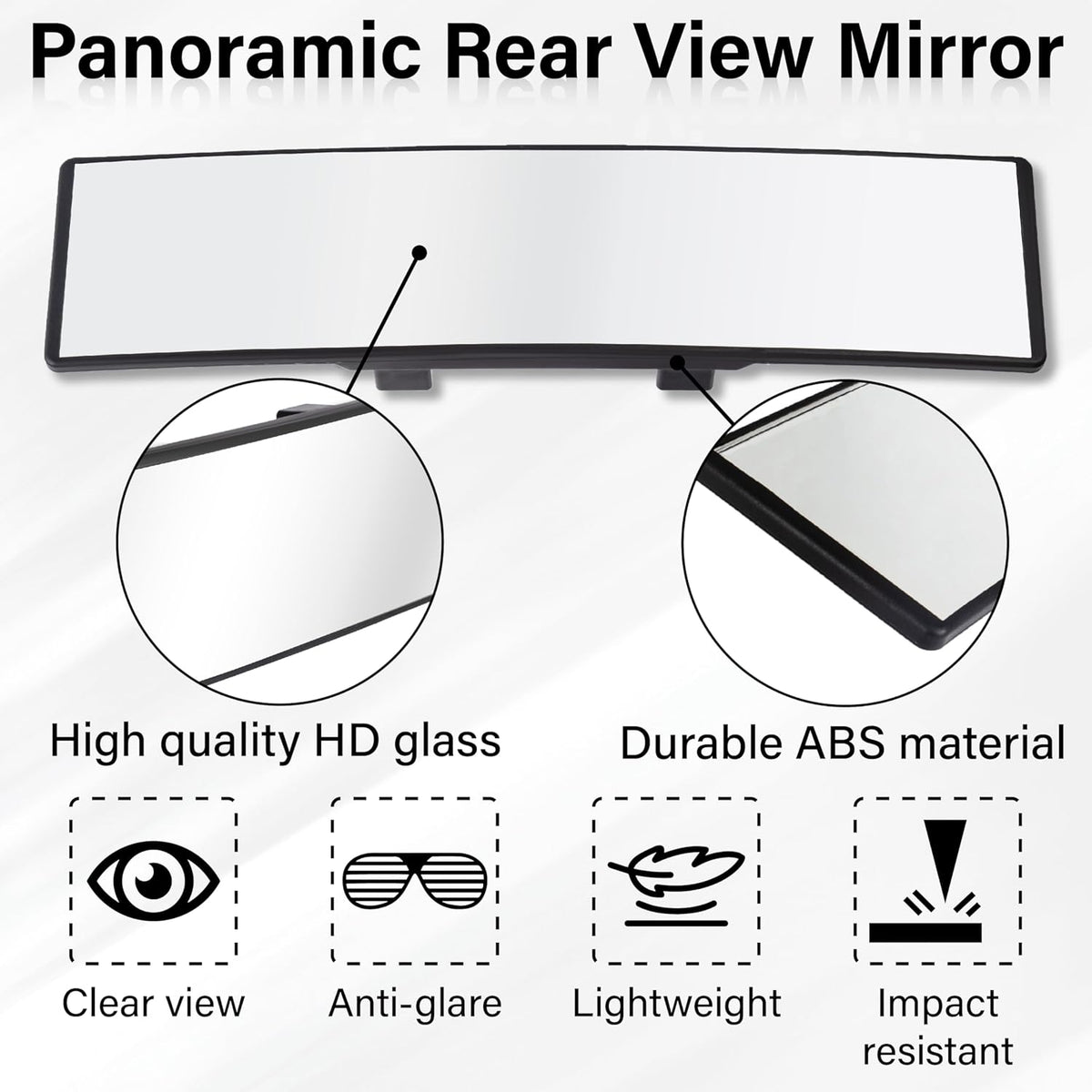 Rear View Mirror, Universal 11.4 Inch Interior Clip On Panoramic Convex Mirrors for Car Accessories, HD Anti Glare Wide Angle and Reduce Blind Spot, Extended Rear View Mirror for Cars, SUVs, Trucks