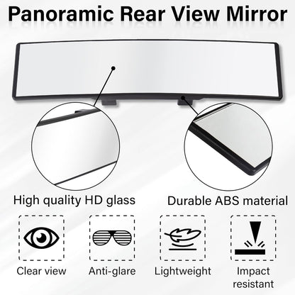 Rear View Mirror, Universal 11.4 Inch Interior Clip On Panoramic Convex Mirrors for Car Accessories, HD Anti Glare Wide Angle and Reduce Blind Spot, Extended Rear View Mirror for Cars, SUVs, Trucks