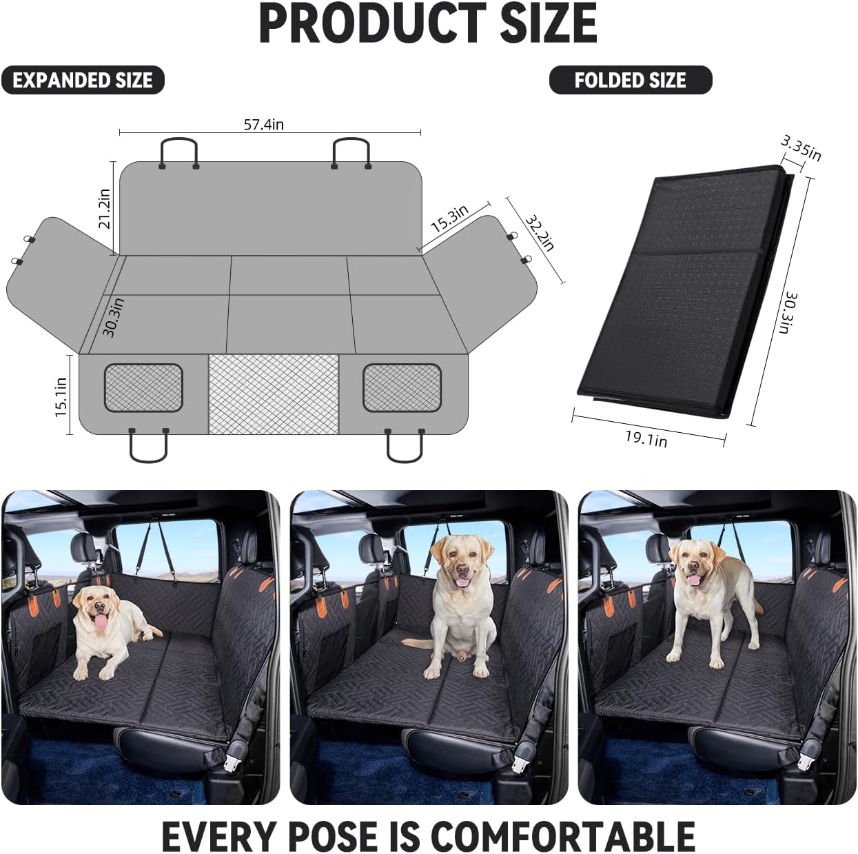 YJGF Back Seat Extender,Dog Seat Cover for Back Seat,Hard Bottom Car Seat Cover for Dogs,Dog Hammock for Car,Back Seat Pet Cover for Dogs(Black,for Car/SUV/Small Truck)