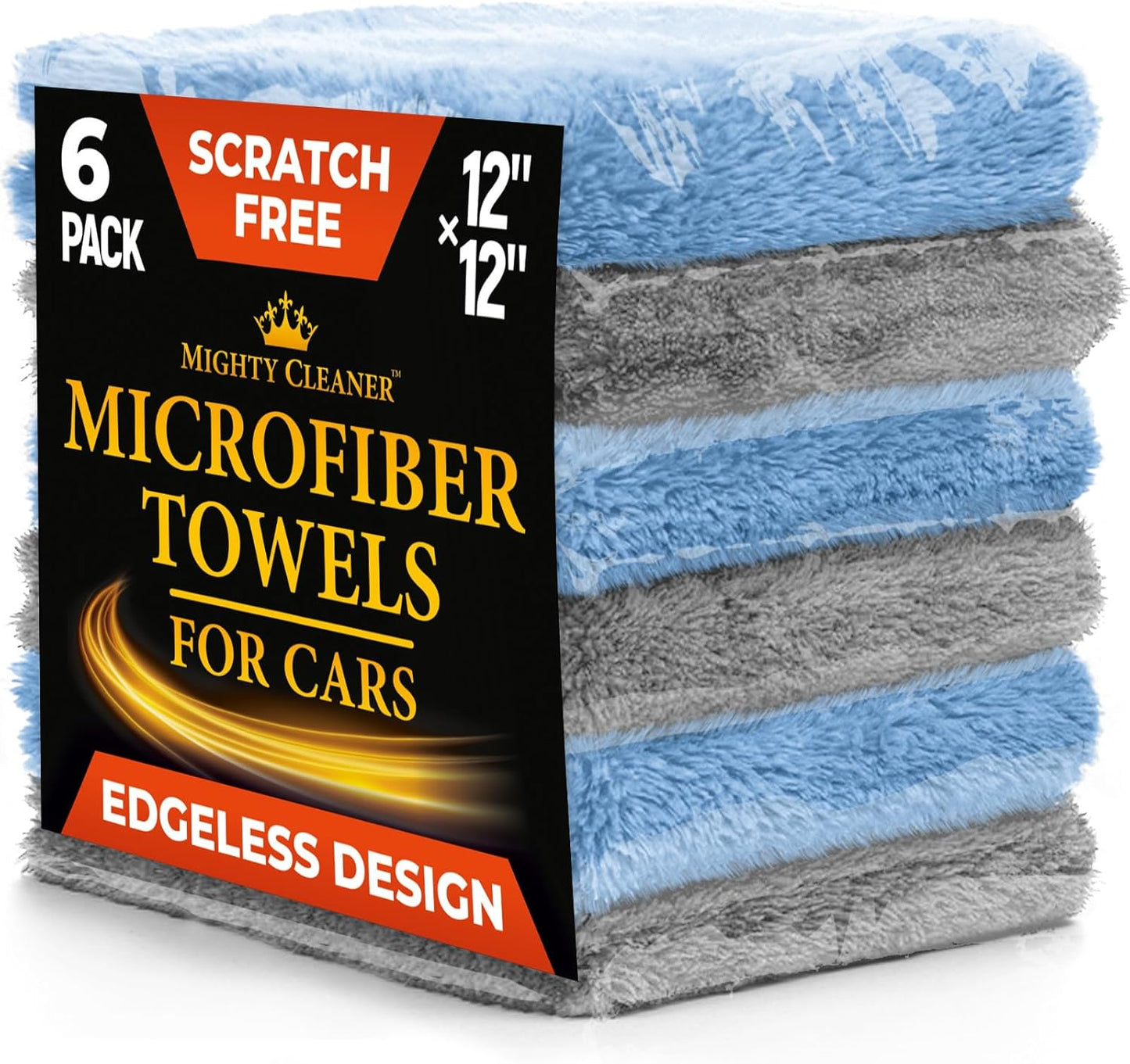 Super Soft Microfiber Towels for Cars - Edgeless - 6pk (12”x12”) - Premium Scratch-Free Towel - Great for Drying, Detailing, Polishing, Buffing - Ultra Absorbent Microfiber Cleaning Cloths for Car