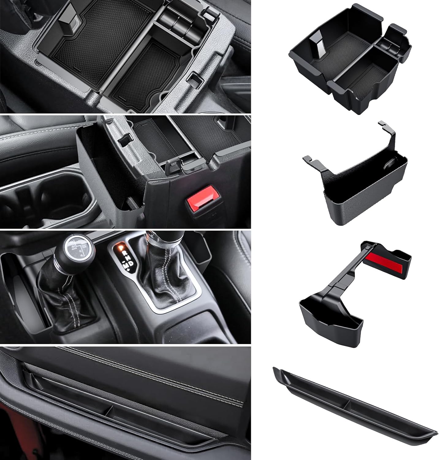 Eamplest 4PCS Center Console Organizer for 2018-2022 2023 Jeep Wrangler JL JLU and Gladiator JT Accessories Gear Shift Side Tray Organizer,Hanging Armrest Storage Box (Not for JK/JKU)
