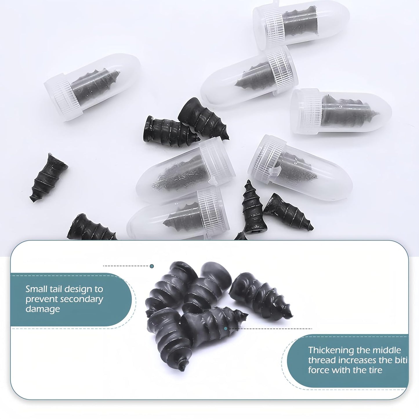 60 PCS Tire Repair Rubber Nail, Vacuum Tire Repair Kits Spiral Rubber Screws, Fast Self-Service Tool for Car, Truck, Motorcycle, Tractor Tire Puncture Repair (Black)