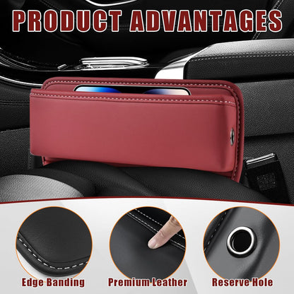 Ziciner Car Seat Gap Organizer, Premium Leather Auto Seat Storage Box, Vehicle Adjustable Front Seat Gap Filler, Car Seat Side Pocket Organizer for Phones, Glasses, Keys, Money, Cards (Black)