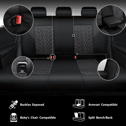 CAR PASS Car Seat Covers Full Sets, Front & Split Rear Bench for Car, 3D Tyre Embossed Automotive Interior Covers, Airbag Compatible, Quick Setup Universal Fit Seat Covers for Car, SUV(Charcoal)