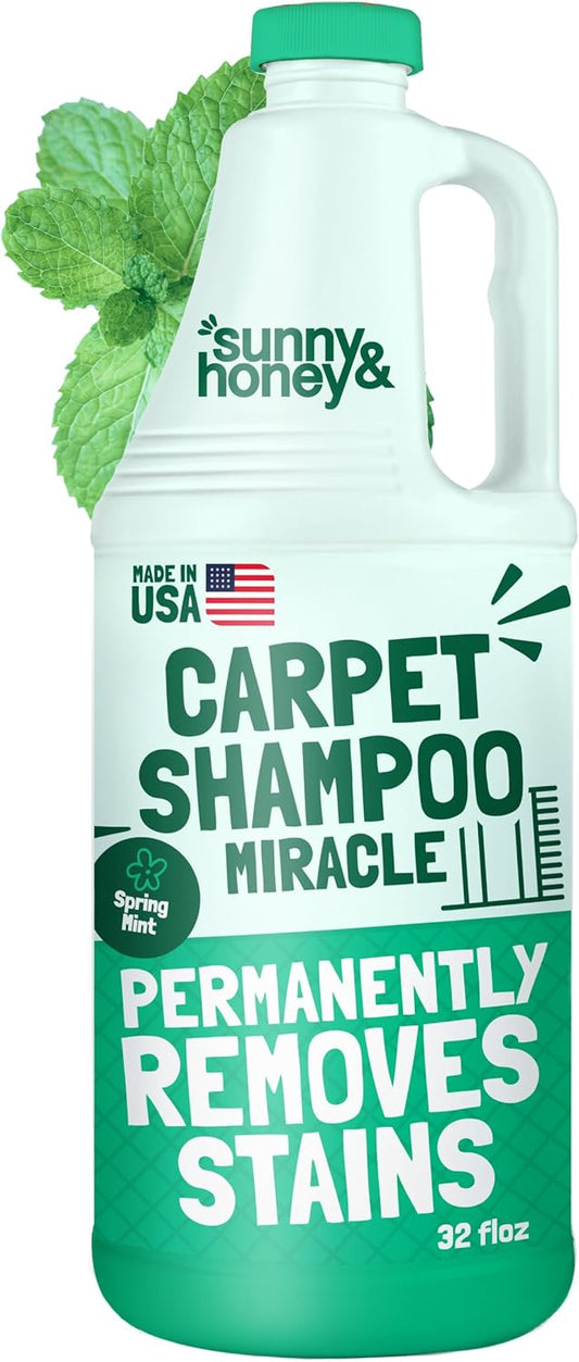 Sunny & Honey Heavy Duty Carpet Cleaner Solution for Machines - Powerful Stain and Surface Odor Eliminator For New and Deep-set Pet Messes - For Rugs, Couches and Upholstery (32fl oz, Spring Mint)