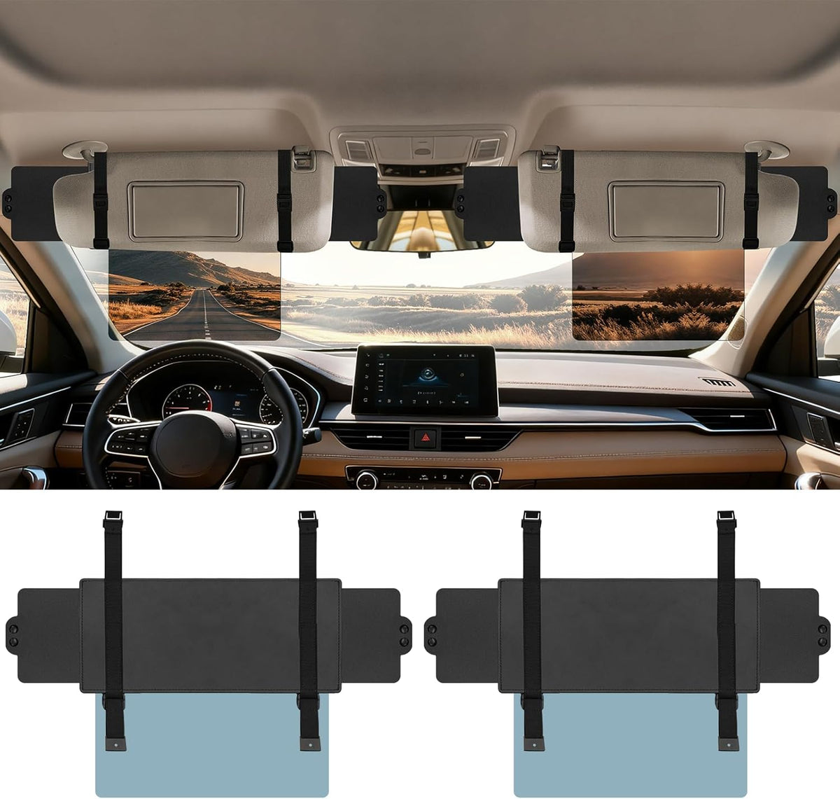 Veharvim Sun Visor Extender for Car (Polarized, UV400, PC Lens, 2 Side Sunshade), Car Visor Extender Sun Blocker, Visor Extender Attachment, Anti-Glare for Safe Driving