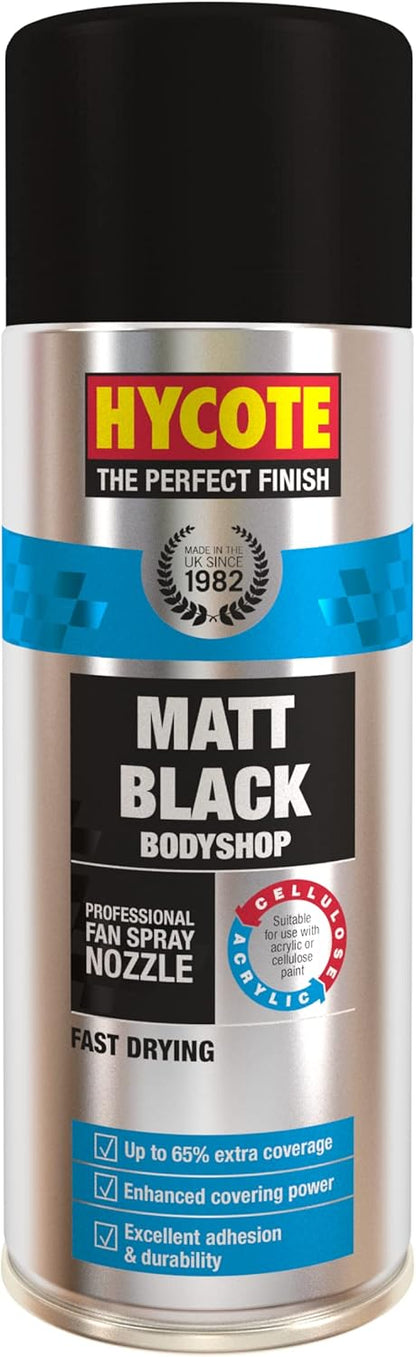 Hycote Black Spray Paint, Gloss Black, 13.5 Oz - Fast Drying, UV & Weather Resistant, Acrylic Formula for Superior Protection – For Automotive & DIY Use, 400ml