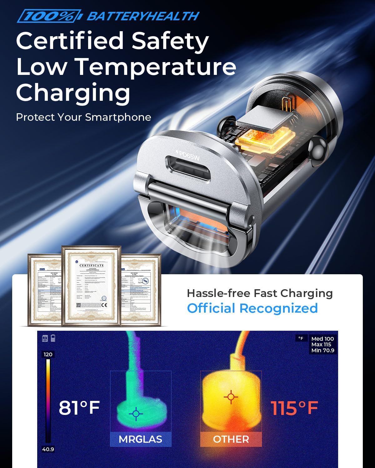 【Upgraded】 125W Car Charger USB C Super Fast Charging, [PD65W & QC60W][All Metal] MRGLAS Cigarette Lighter Car Charger, Car Electrical Accessories for iPhone 17 Pro Max iPad Samsung S26 S25 Pixel 10