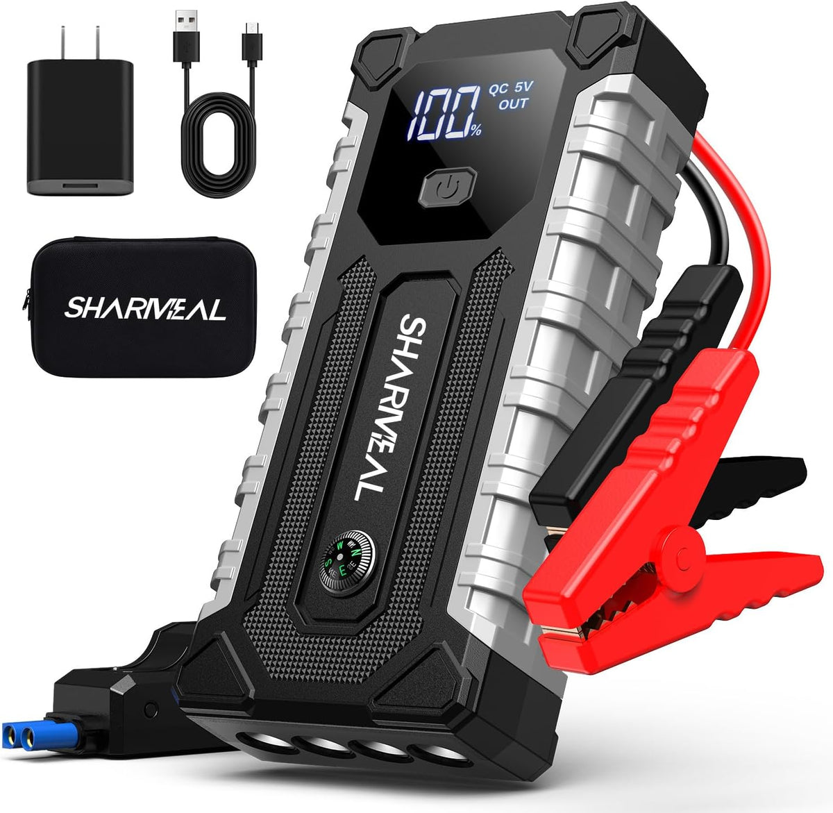 Sharmeal Car Jump Starter 5000A, Jump Starter Battery Pack for 10.0L Gas and 9.0L Diesel, 12V Portable Jump Box with LED Light