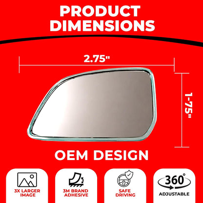 Utopicar Long Blind Spot Car Mirror Aesthetic Convex Mirrors 5.3” x 1.3” - Side Mirror Engineered Design - Up & Down Adjustable - Blind Spot Rear View Mirrors for Car (2-Pack)