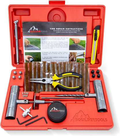 Boulder Tools Tire Repair Kit - Professional Heavy Duty Tire Plug Kit, Tubeless Tire Repair Kit for Flat Tire & Puncture Repair on Cars, Trucks, SUVs, ATVs, UTVs, RVs & Motorcycles