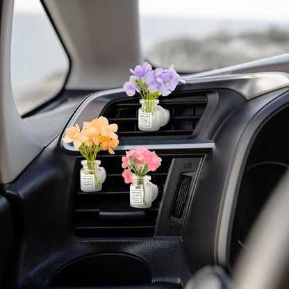 4 Pack Flowers Car Vent Clips, Cute Daisy Plants Vase Air Conditioning Outlet Clip with Fragrance Pads, Charm Scent Perfume Automotive Interior Decorations for Women