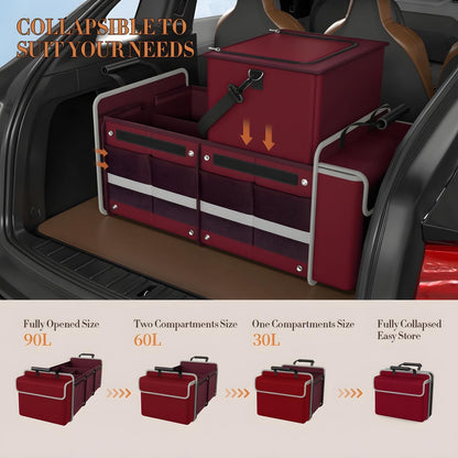 titiyiof Trunk Organizer For Suv & Sedan,Car Organizers and Storage, Waterproof Collapsible & Adjustable Straps,Sturdy Car Organization for Car Accessories, Tools,Food，Sundries,2-3 Compartment（Beige）