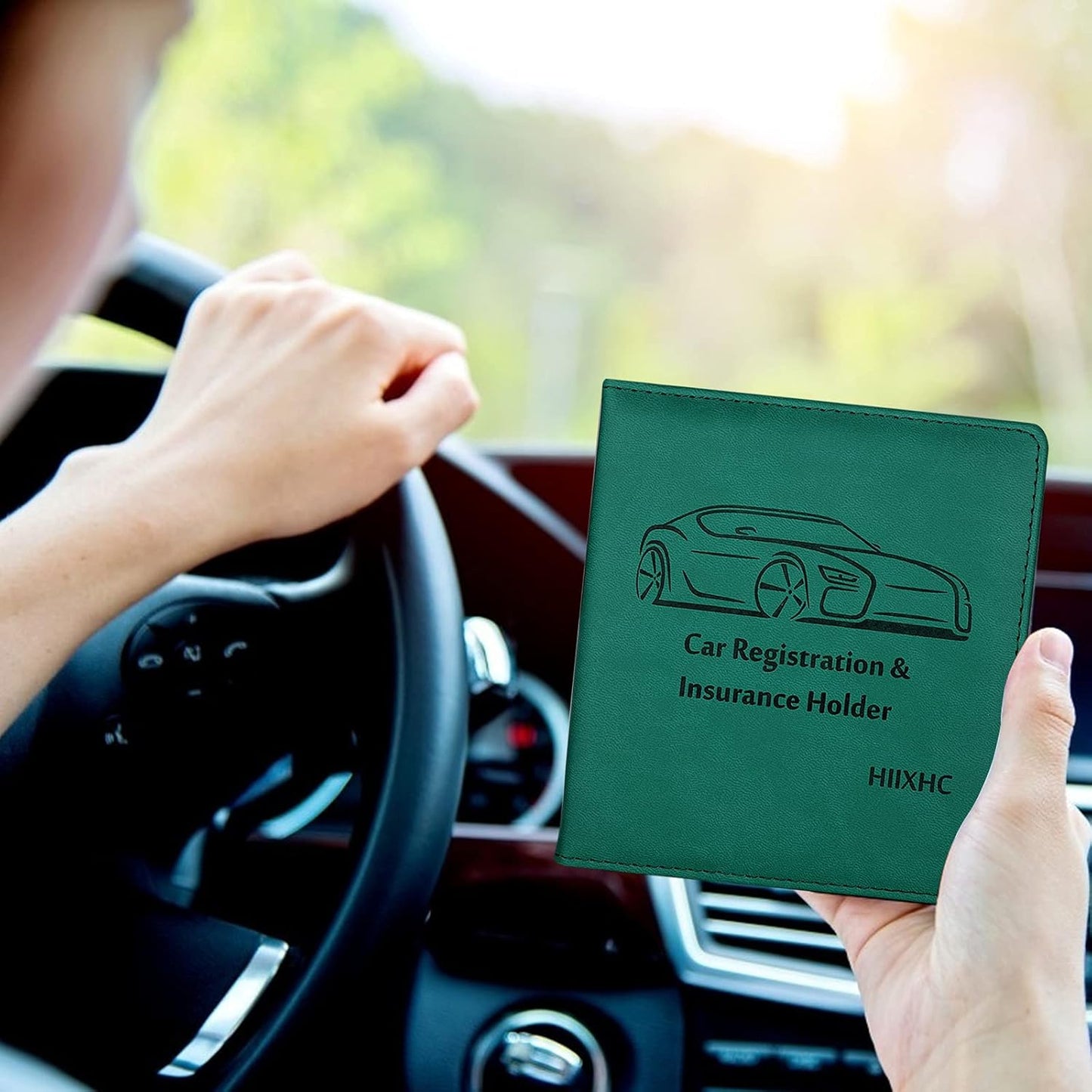 Car Registration and Insurance Card Holder - Leather Vehicle Glove Box Automobile Documents Paperwork Wallet Case Organizer for ID, Driver's License, Key, Cards - Car Accessories for Women&Men