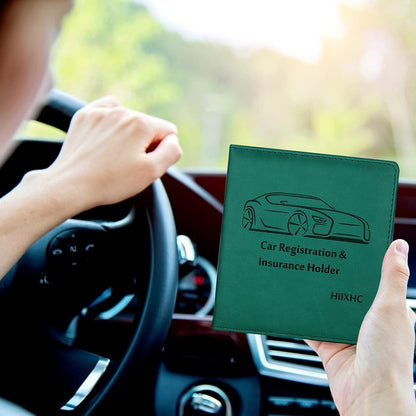 Car Registration and Insurance Card Holder - Leather Vehicle Glove Box Automobile Documents Paperwork Wallet Case Organizer for ID, Driver's License, Key, Cards - Car Accessories for Women&Men