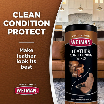 Weiman Leather Cleaner Wipes - Clean Condition UV Protection Help Prevent Cracking or Fading of Furniture, Car Interior, Couch, and Shoes, 4 Pack