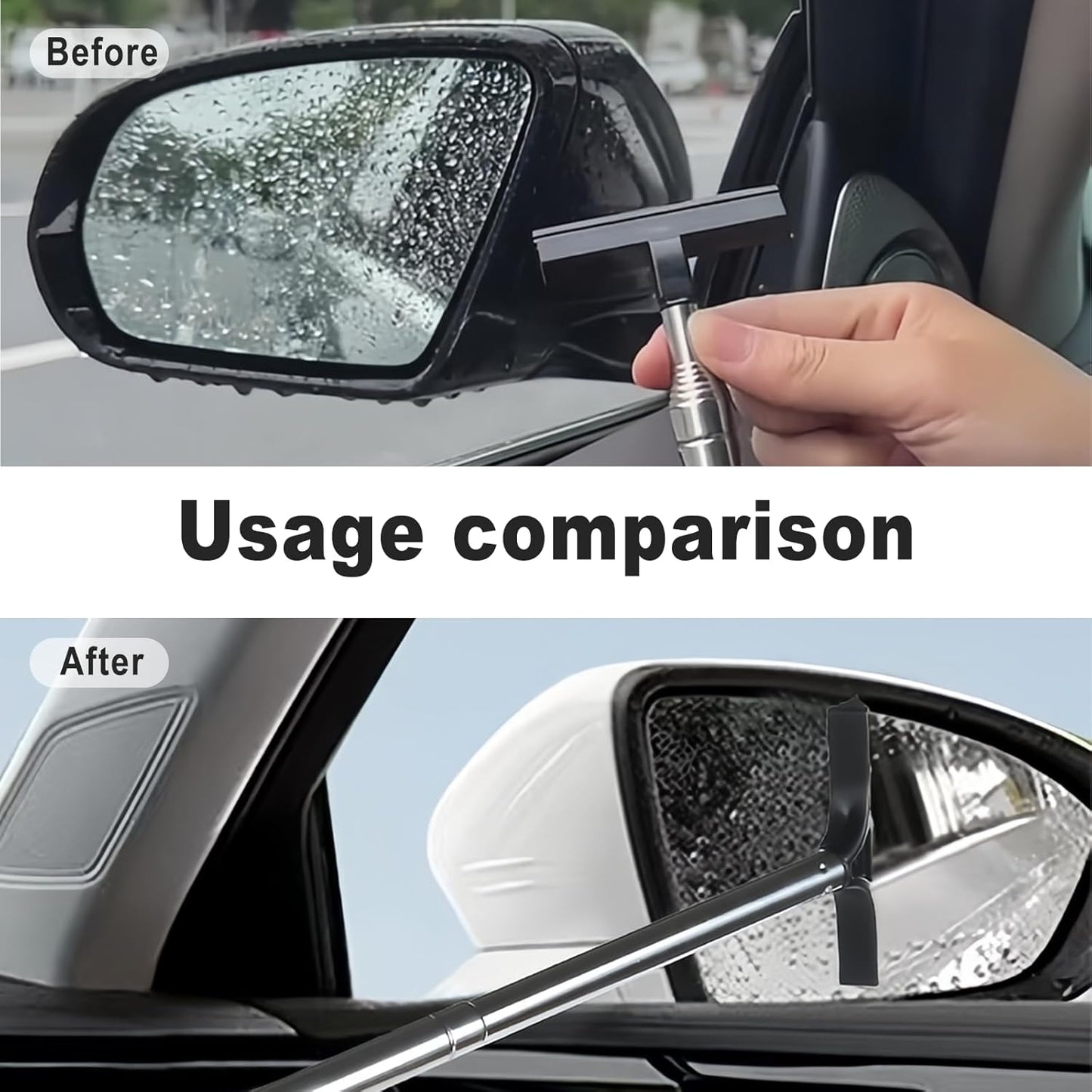 Car Rear View Mirror Wiper, 38.58 In Handle Car Window Squeegee, Retractable Auto Glass Squeegee, Portable Mirror Cleaner Tool for Auto Glass Water Removal Fog Snow (Black)